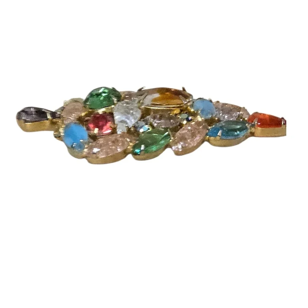 Multi Colored Crackle Glass Givre Fruit Salad Christmas Tree Brooch Pin Vtg